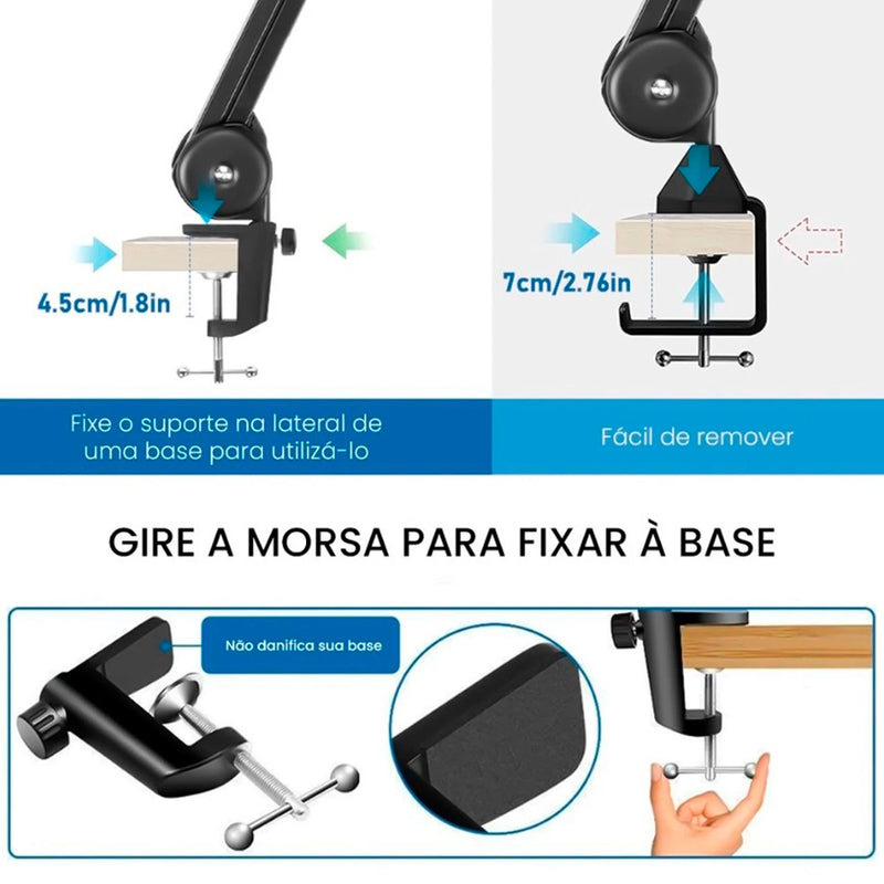 Suporte para Microfone de mesa profissional ajustável, Braço Articulado compatível com hyperx quadcast e outros microfones