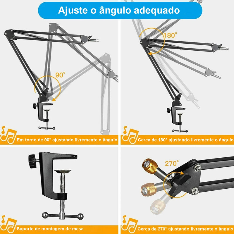 Suporte para Microfone de mesa profissional ajustável, Braço Articulado compatível com hyperx quadcast e outros microfones