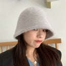 Women’s Winter Rabbit Fur Bucket Hat | Knitted Wool Fisherman Cap | Soft & Stylish Cold-Weather Accessory