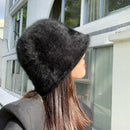 Women’s Winter Rabbit Fur Bucket Hat | Knitted Wool Fisherman Cap | Soft & Stylish Cold-Weather Accessory