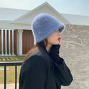 Women’s Winter Rabbit Fur Bucket Hat | Knitted Wool Fisherman Cap | Soft & Stylish Cold-Weather Accessory