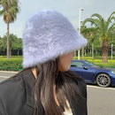 Women’s Winter Rabbit Fur Bucket Hat | Knitted Wool Fisherman Cap | Soft & Stylish Cold-Weather Accessory