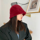 Women’s Winter Rabbit Fur Bucket Hat | Knitted Wool Fisherman Cap | Soft & Stylish Cold-Weather Accessory