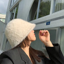 Women’s Winter Rabbit Fur Bucket Hat | Knitted Wool Fisherman Cap | Soft & Stylish Cold-Weather Accessory