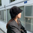 Women’s Winter Rabbit Fur Bucket Hat | Knitted Wool Fisherman Cap | Soft & Stylish Cold-Weather Accessory