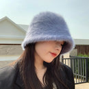 Women’s Winter Rabbit Fur Bucket Hat | Knitted Wool Fisherman Cap | Soft & Stylish Cold-Weather Accessory