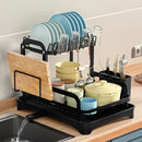 2-Tier Dish Drying Rack | Metal Dish Drainer with Drain Basket & Rotating Water Outlet | Kitchen Countertop Organizer