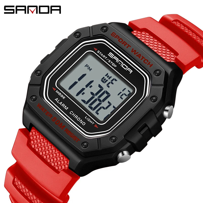 SANDA 2156 Men’s Military Sport Watch | Water-Resistant Digital Wristwatch with LED Display & Stopwatch