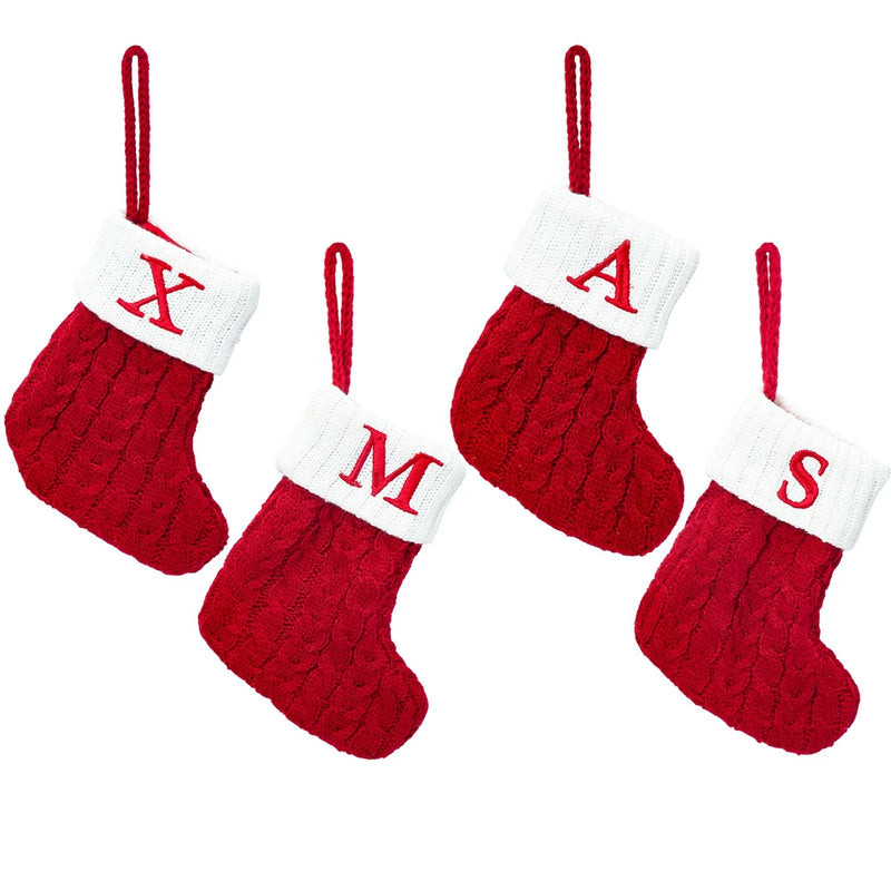 Knitted Christmas Socks with Snowflake & Letter Design | Festive Hanging Stockings for 2025–2026 Holiday Décor & Gifts