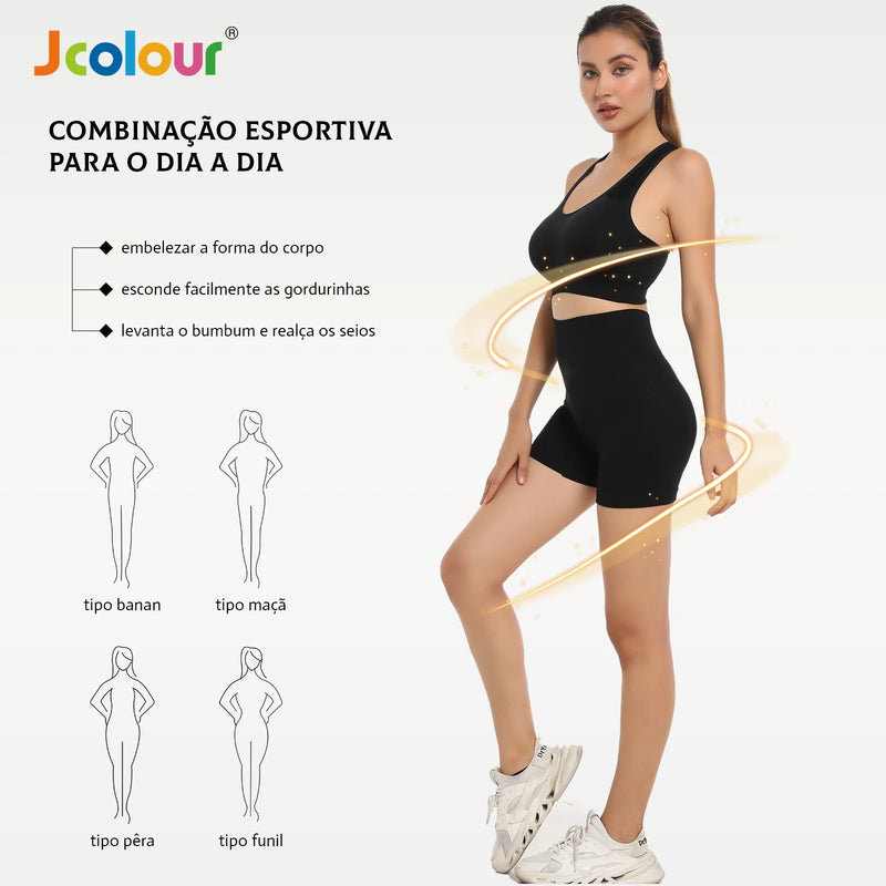 Frete grátis Jcolour Conjunto de Top e Shorts Esportivo Feminino, Respirável e de Secagem Rápida para Yoga e Corrida