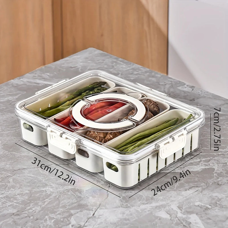 Portable Snack Tray with Handle – Multi-Compartment Food Storage Box for Travel, Parties & Refrigerator Organization