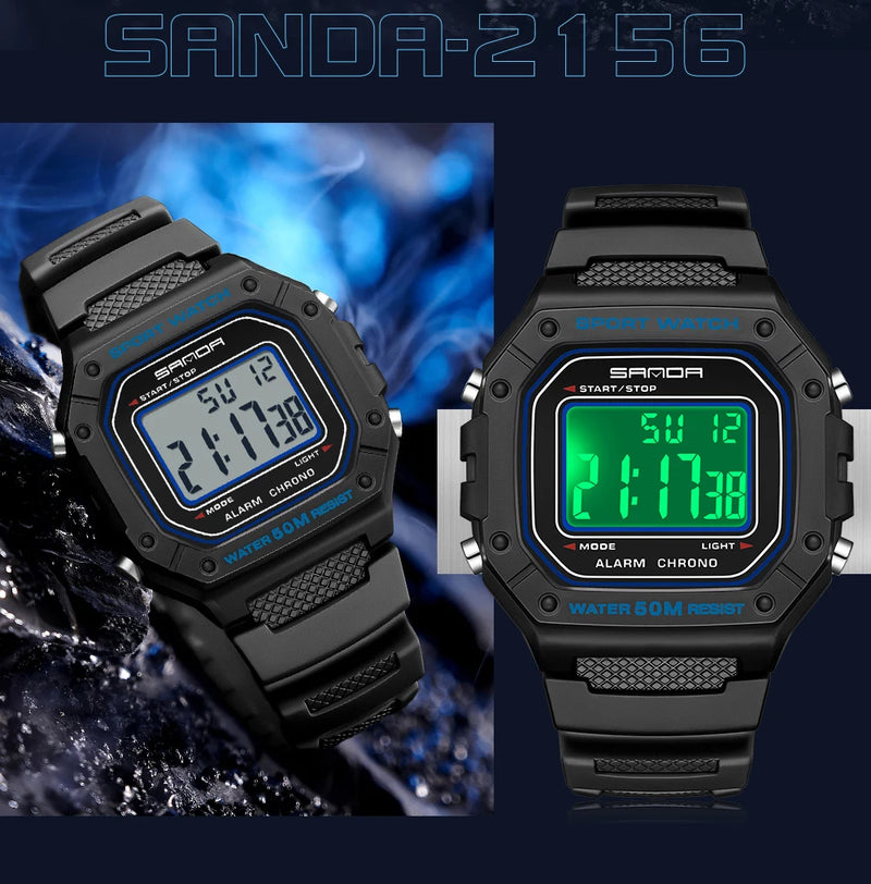 SANDA 2156 Men’s Military Sport Watch | Water-Resistant Digital Wristwatch with LED Display & Stopwatch