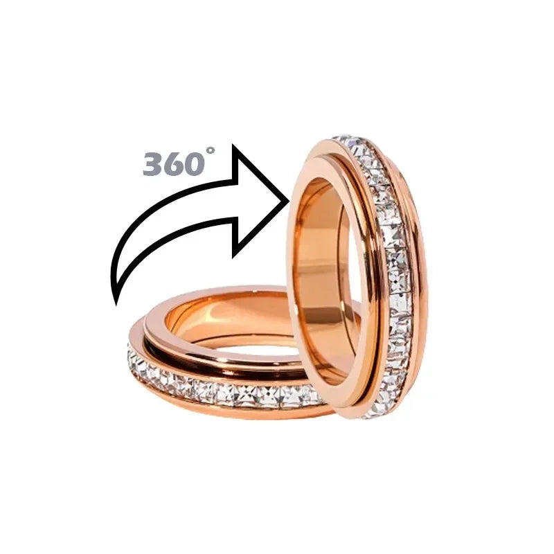 Women’s Turnable Anxiety Relief Ring – Stainless Steel Slimming Spinner Ring with Cubic Zirconia ✨
