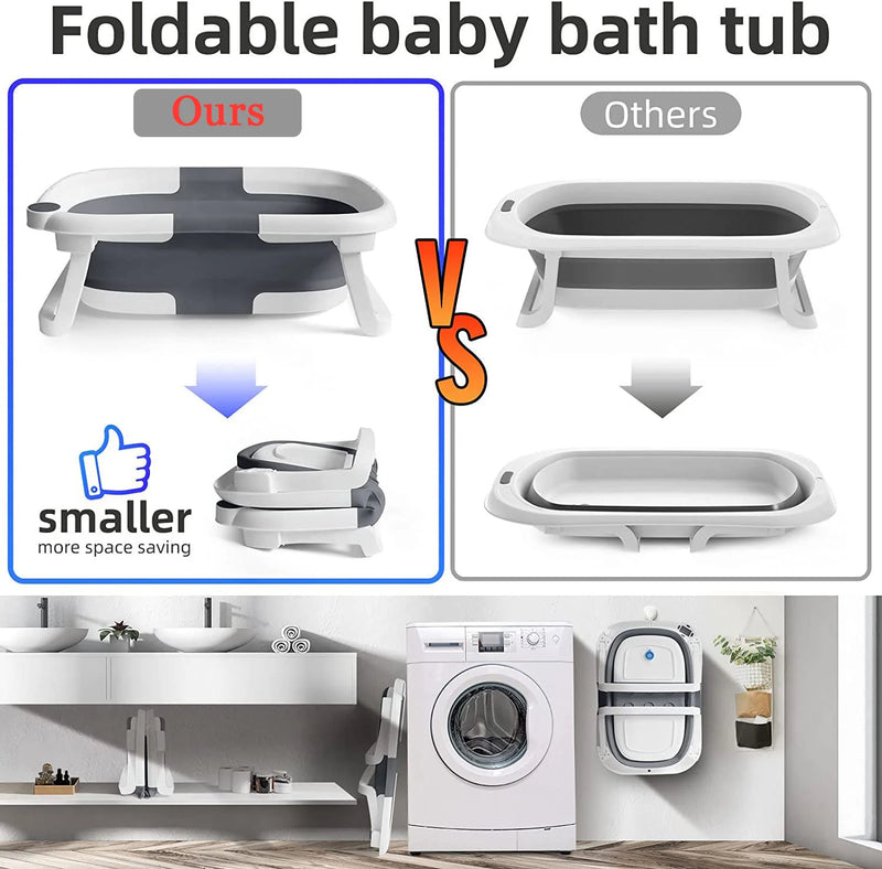 Eco-Friendly Foldable Baby Bathtub with Temperature Indicator | Infant Bath Tub with Soft Mat & Anti-Slip Design
