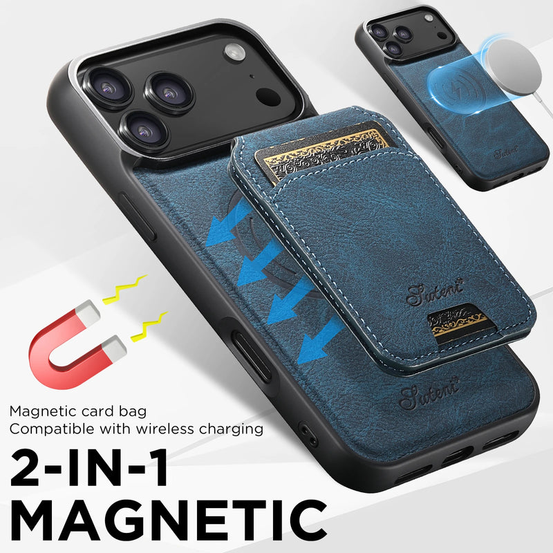 Magnetic Leather Wallet Phone Case with Card Holder & Stand – Wireless Charging Compatible for iPhone