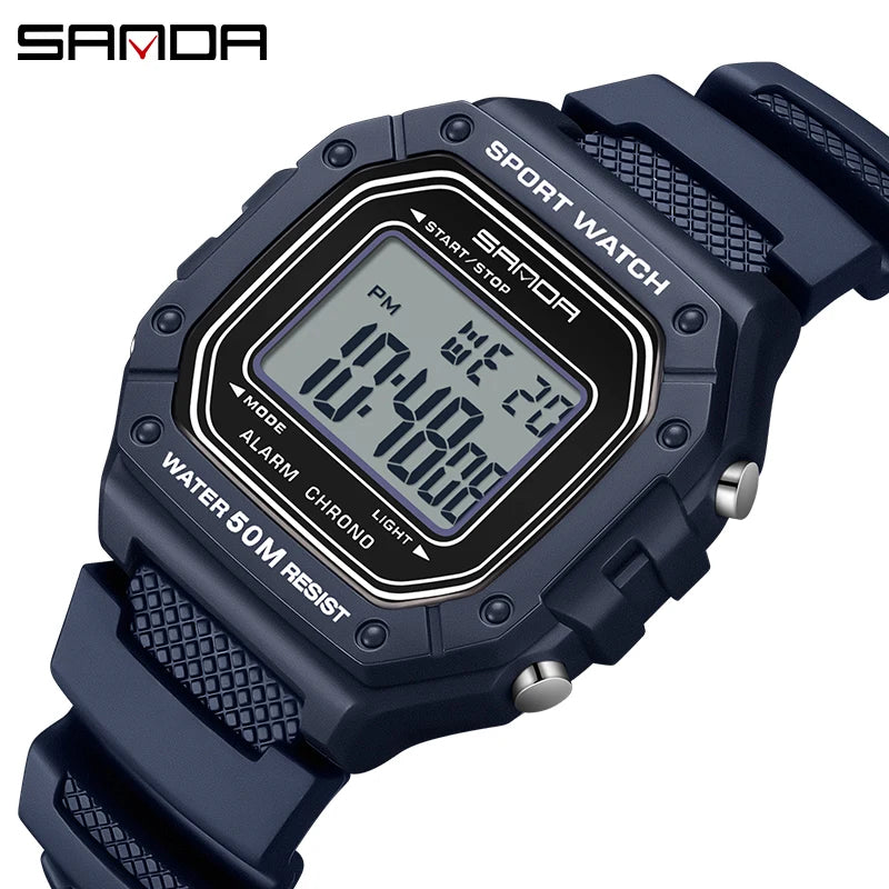 SANDA 2156 Men’s Military Sport Watch | Water-Resistant Digital Wristwatch with LED Display & Stopwatch