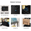 2-Tier Dish Drying Rack | Metal Dish Drainer with Drain Basket & Rotating Water Outlet | Kitchen Countertop Organizer