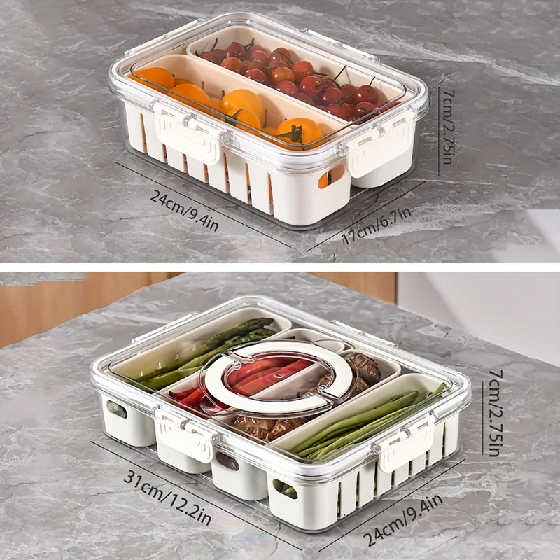 Portable Snack Tray with Handle – Multi-Compartment Food Storage Box for Travel, Parties & Refrigerator Organization