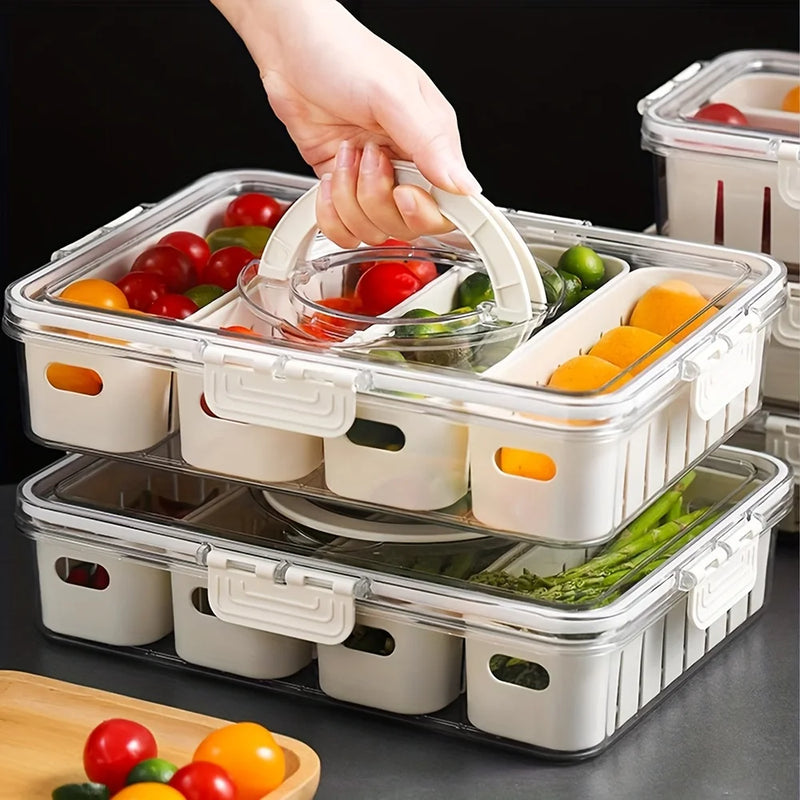 Portable Snack Tray with Handle – Multi-Compartment Food Storage Box for Travel, Parties & Refrigerator Organization