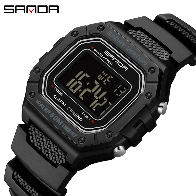 SANDA 2156 Men’s Military Sport Watch | Water-Resistant Digital Wristwatch with LED Display & Stopwatch