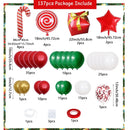 137PCS Christmas Balloon Decoration Set | Red, Green & White Balloon Arch Kit with Candy Cane & Foil Balloons