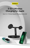Baseus Swan 3-in-1 Magnetic Wireless Charger Stand | 20 W Fast Charging Station for iPhone 15/14 Pro, AirPods & Apple Watch