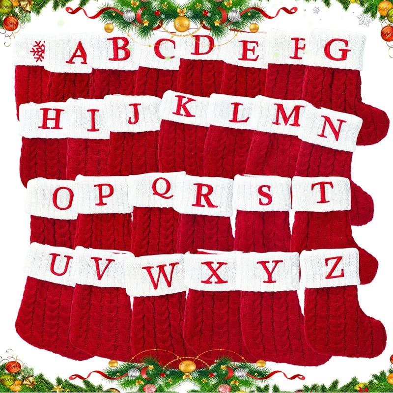 Knitted Christmas Socks with Snowflake & Letter Design | Festive Hanging Stockings for 2025–2026 Holiday Décor & Gifts