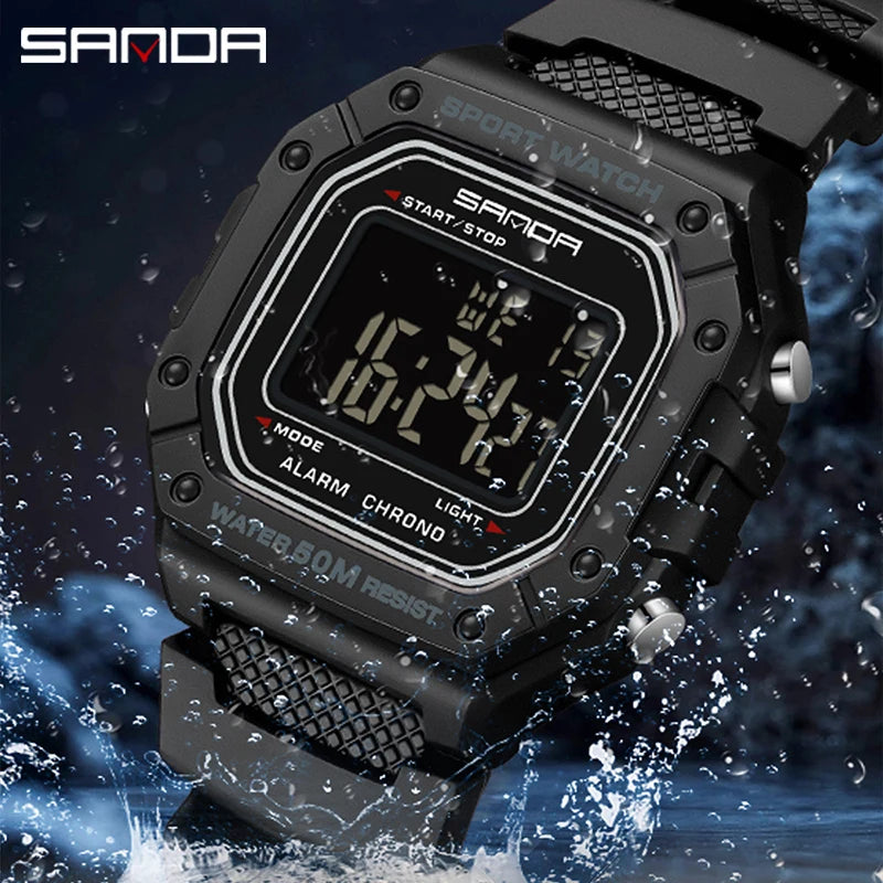 SANDA 2156 Men’s Military Sport Watch | Water-Resistant Digital Wristwatch with LED Display & Stopwatch
