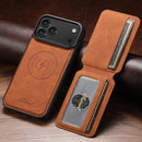 Magnetic Leather Wallet Phone Case with Card Holder & Stand – Wireless Charging Compatible for iPhone