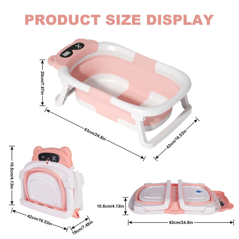Eco-Friendly Foldable Baby Bathtub with Temperature Indicator | Infant Bath Tub with Soft Mat & Anti-Slip Design