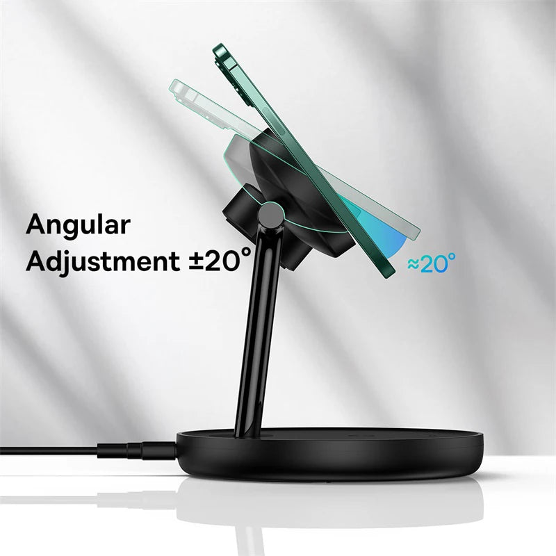 Baseus Swan 3-in-1 Magnetic Wireless Charger Stand | 20 W Fast Charging Station for iPhone 15/14 Pro, AirPods & Apple Watch