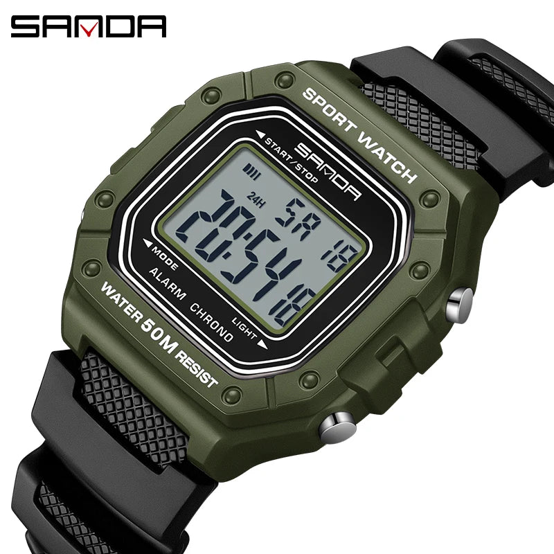 SANDA 2156 Men’s Military Sport Watch | Water-Resistant Digital Wristwatch with LED Display & Stopwatch