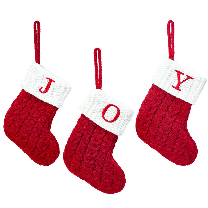 Knitted Christmas Socks with Snowflake & Letter Design | Festive Hanging Stockings for 2025–2026 Holiday Décor & Gifts