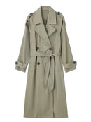Willshela Women’s Double-Breasted Trench Coat | Elegant Long Belted Overcoat with Lapel Collar & Vintage Design