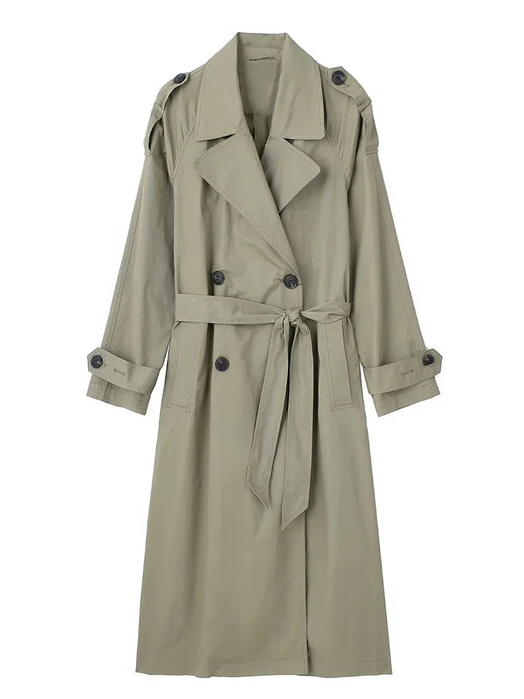 Willshela Women’s Double-Breasted Trench Coat | Elegant Long Belted Overcoat with Lapel Collar & Vintage Design