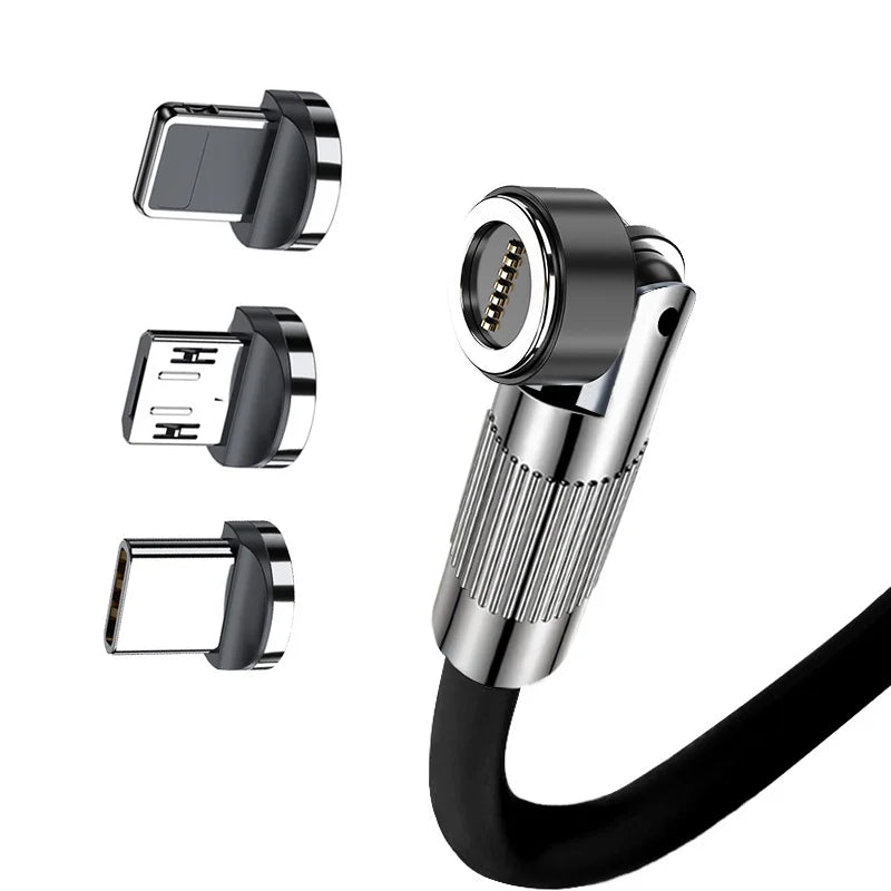 MVQF 3-in-1 540° Magnetic Fast-Charging Cable | 120 W 6A USB to Type-C, Micro-USB & Lightning | Liquid Silicone Data Cable