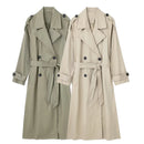 Willshela Women’s Double-Breasted Trench Coat | Elegant Long Belted Overcoat with Lapel Collar & Vintage Design