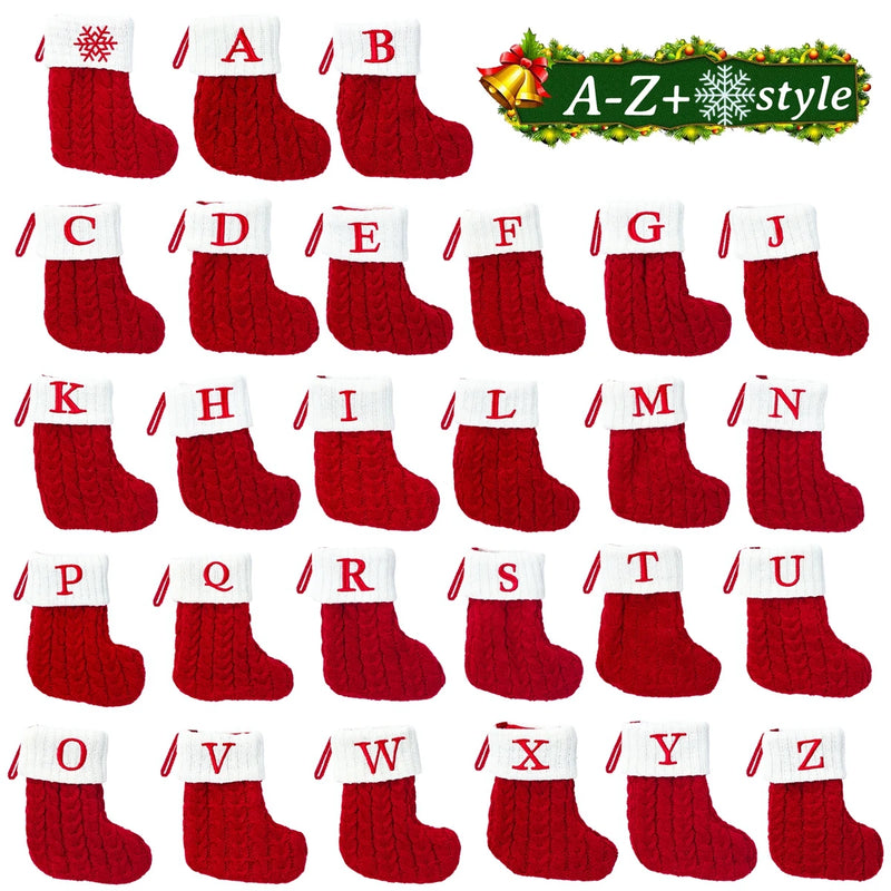 Knitted Christmas Socks with Snowflake & Letter Design | Festive Hanging Stockings for 2025–2026 Holiday Décor & Gifts