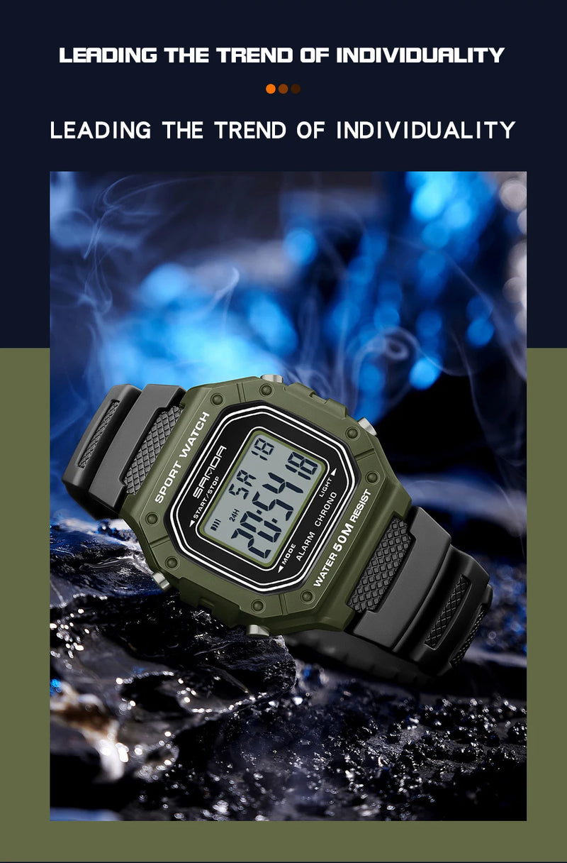 SANDA 2156 Men’s Military Sport Watch | Water-Resistant Digital Wristwatch with LED Display & Stopwatch