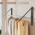 Folding Wall-Mounted Clothes Drying Rack – Stretchable Invisible Balcony Airer (No-Drill Aluminium Hanging Pole)
