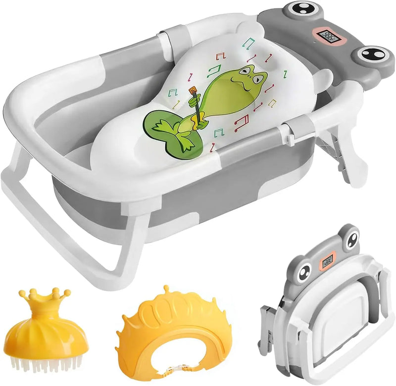 Eco-Friendly Foldable Baby Bathtub with Temperature Indicator | Infant Bath Tub with Soft Mat & Anti-Slip Design