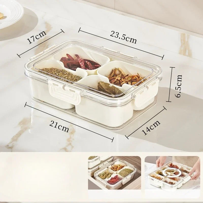 Kitchen Seasoning Storage Box | Multi-Grid Spice Organizer with Sealed Moisture-Proof Design | Salt & Spice Container Set