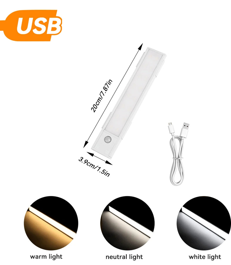 LED Motion Sensor Night Light – USB Rechargeable Under Cabinet Lighting for Kitchen, Bedroom & Wardrobe ✨