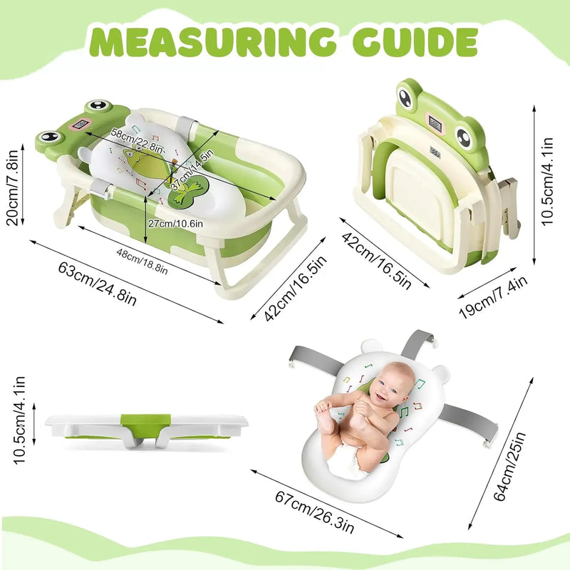 Eco-Friendly Foldable Baby Bathtub with Temperature Indicator | Infant Bath Tub with Soft Mat & Anti-Slip Design