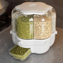 Rotating Grain Storage Bin – 6 Grid Large Capacity Cereal & Rice Dispenser