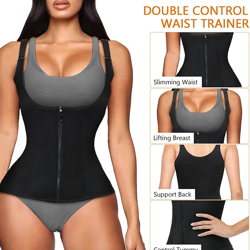 Women's Waist Trainer Corset Vest – Adjustable Body Shaper with Zipper | Slimming Sauna Tank Top for Tummy Control & Posture Support