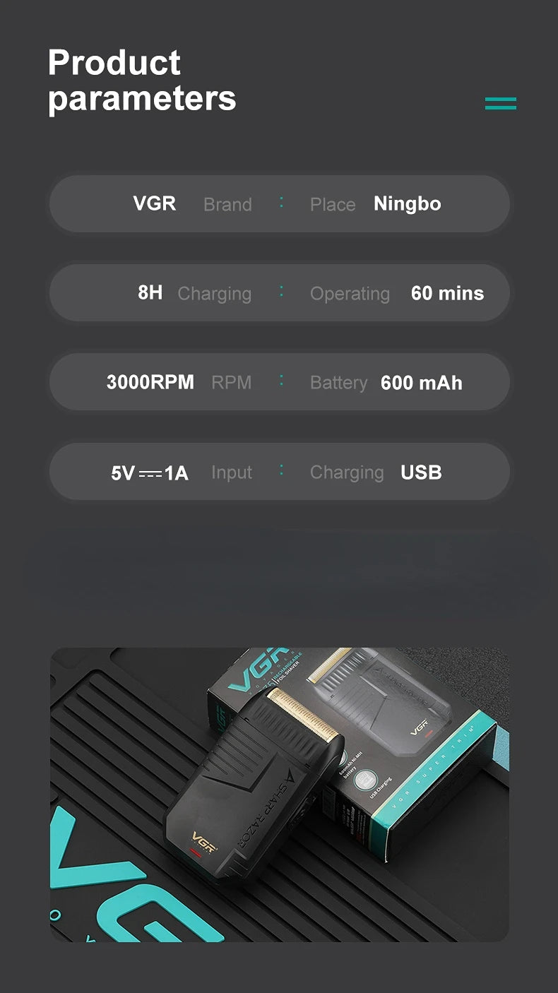 VGR V-375 Professional Foil Shaver – Rechargeable Electric Razor & Beard Trimmer for Men