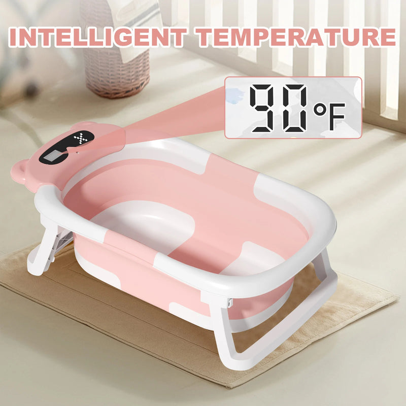 Eco-Friendly Foldable Baby Bathtub with Temperature Indicator | Infant Bath Tub with Soft Mat & Anti-Slip Design