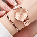 Elegant Women’s Quartz Watch Set | 2-Piece Stainless Steel Watch & Love Bracelet | Fashion Casual Gift Set