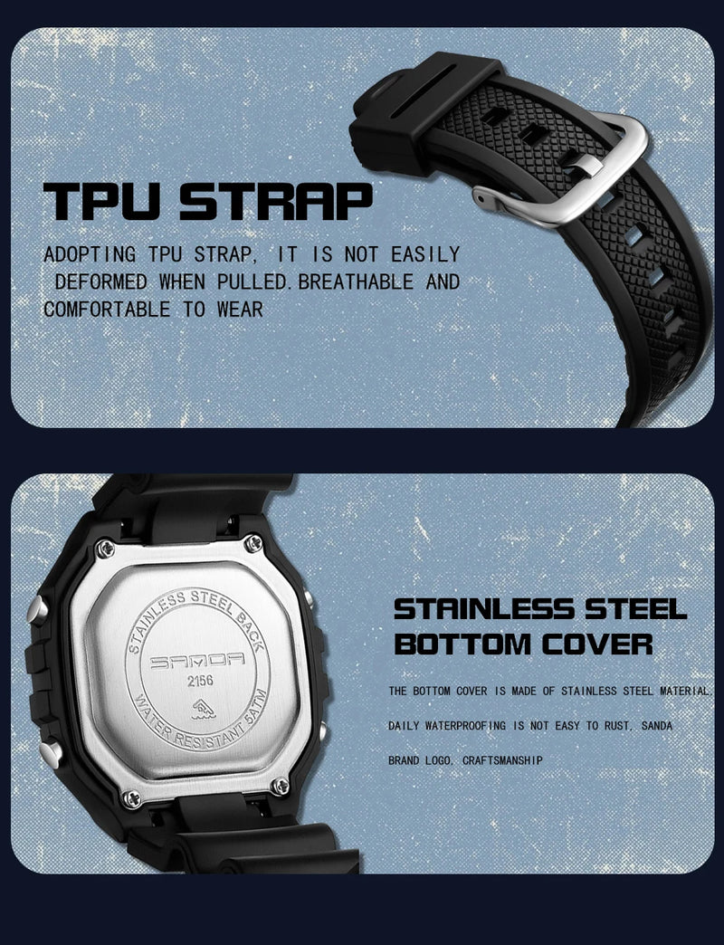 SANDA 2156 Men’s Military Sport Watch | Water-Resistant Digital Wristwatch with LED Display & Stopwatch